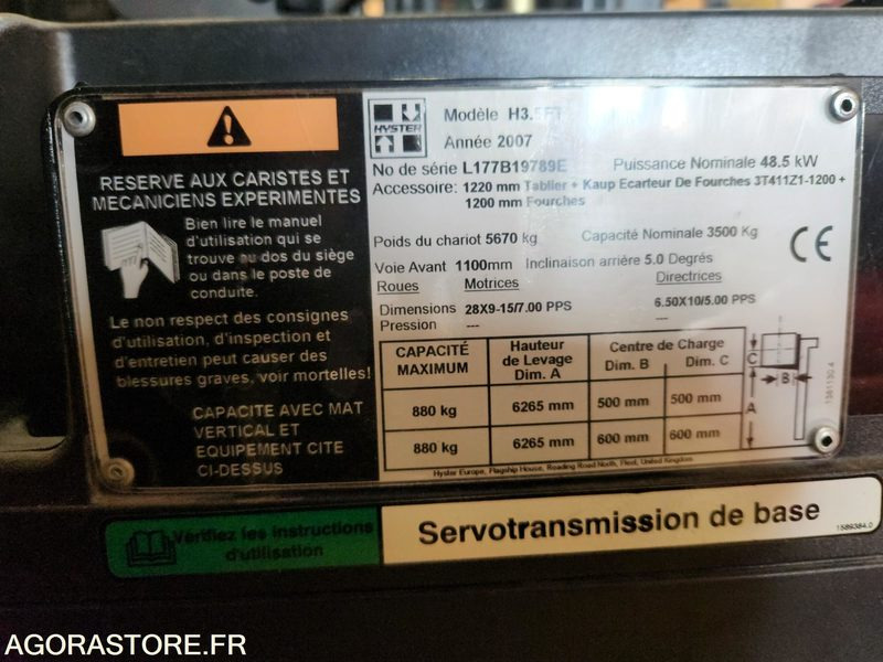 CHARIOT ELEVATEUR DIESEL 3T5 HYSTER H3.5FT - 2007 - 1033 heures - Chariot élévateur diesel: photos 2 CHARIOT ELEVATEUR DIESEL 3T5 HYSTER H3.5FT - 2007 - 1033 heures - Chariot élévateur diesel: photos 2