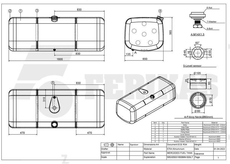 Réservoir de carburant pour Camion neuf Mercedes-Benz New aluminum fuel tank 500L: photos 7