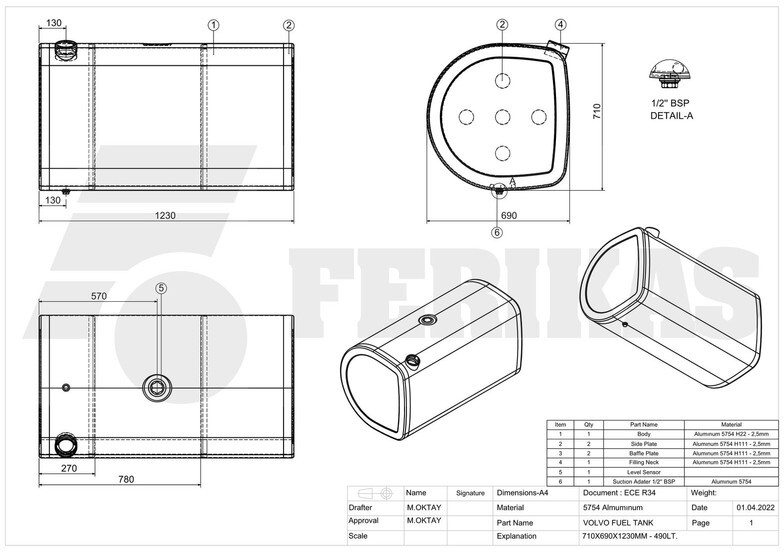 Réservoir de carburant pour Camion neuf Volvo New aluminum fuel tank 490L: photos 7