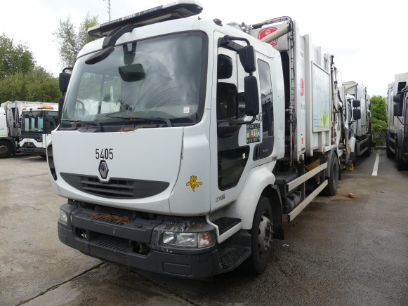 REF:5405 - Camion poubelle Renault Midlum 270 DXI (2013-205.285 km) - Benne à ordures ménagères: photos 1 REF:5405 - Camion poubelle Renault Midlum 270 DXI (2013-205.285 km) - Benne à ordures ménagères: photos 1