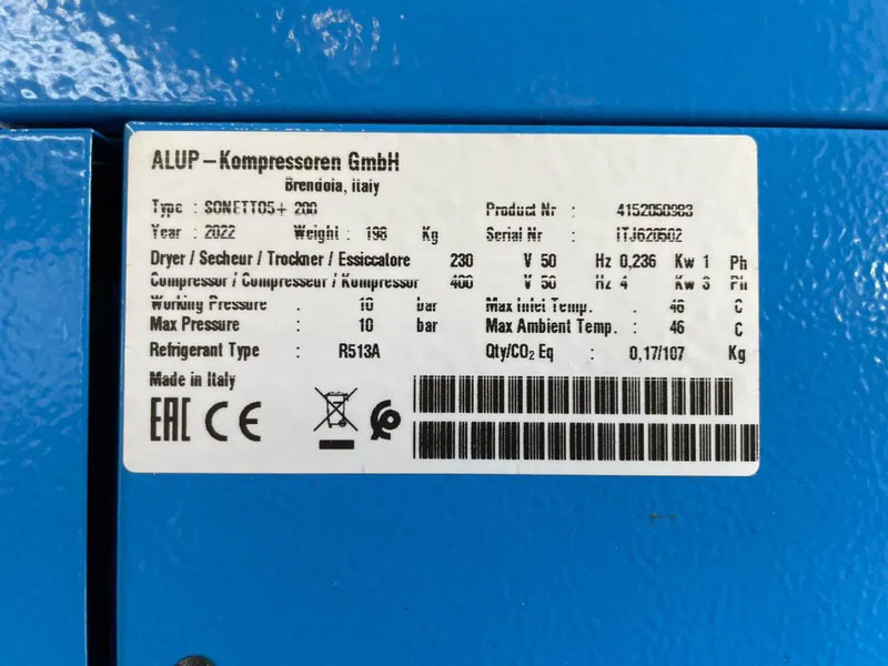 Alup Sonetto 5 + 200 Elektrische Schroefcompressor 4 kW 470 L / min 10 Bar met droger en ketel - Compresseur d'air: photos 3 Alup Sonetto 5 + 200 Elektrische Schroefcompressor 4 kW 470 L / min 10 Bar met droger en ketel - Compresseur d'air: photos 3