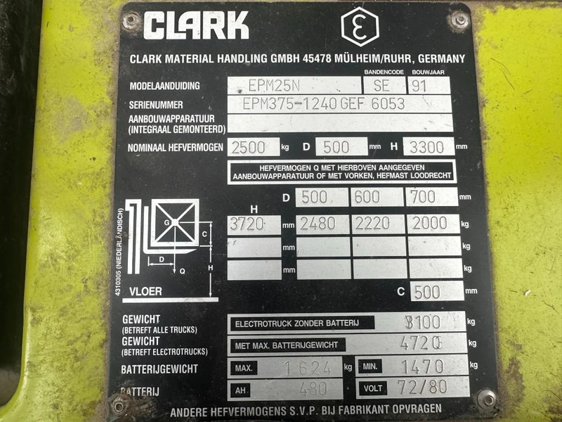 Clark EPM25N 2.5 ton Duplex Sideshift Elektra Heftruck - Chariot élévateur électrique: photos 4 Clark EPM25N 2.5 ton Duplex Sideshift Elektra Heftruck - Chariot élévateur électrique: photos 4