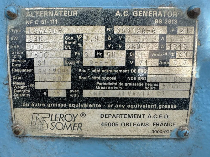 Groupe électrogène Cummins KTA 38 G1 Leroy Somer 800 kVA noodstroom generatorset as New ! 123 hours !: photos 11 Groupe électrogène Cummins KTA 38 G1 Leroy Somer 800 kVA noodstroom generatorset as New ! 123 hours !: photos 11