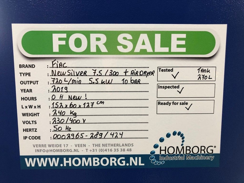 Compresseur d'air neuf Fiac New Silver D 7.5 / 300 Silent 5.5 kW 720 L / min 10 bar Elektrische Schroefcompressor met ketel en droger: photos 18