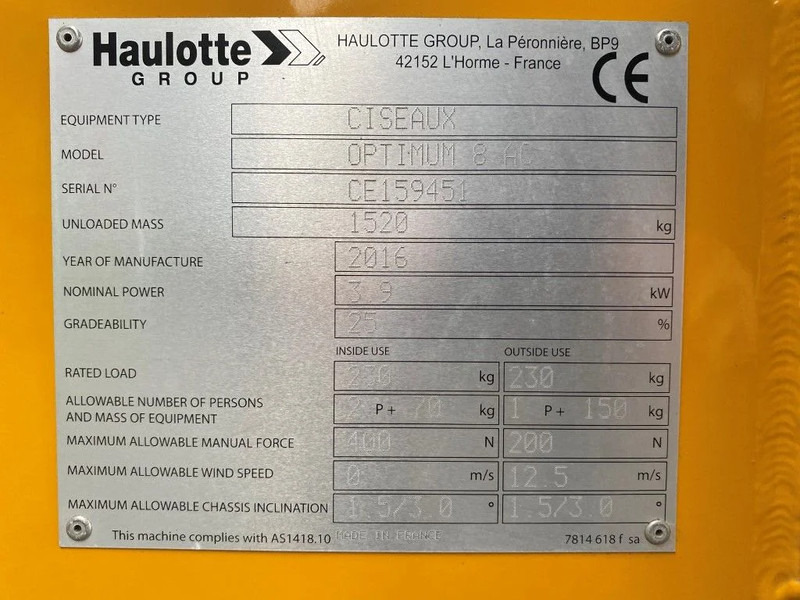 Haulotte Optimum 8 Elektrische Schaarhoogwerker 7.8 meter werkhoogte als nieuw ! 28 uur ! - Nacelle ciseaux: photos 3 Haulotte Optimum 8 Elektrische Schaarhoogwerker 7.8 meter werkhoogte als nieuw ! 28 uur ! - Nacelle ciseaux: photos 3