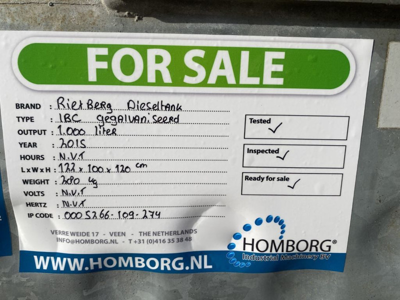 Cuve de stockage IBC Rietberg 1000 liter IBC Dieseltank Gegalvaniseerd: photos 14 Cuve de stockage IBC Rietberg 1000 liter IBC Dieseltank Gegalvaniseerd: photos 14