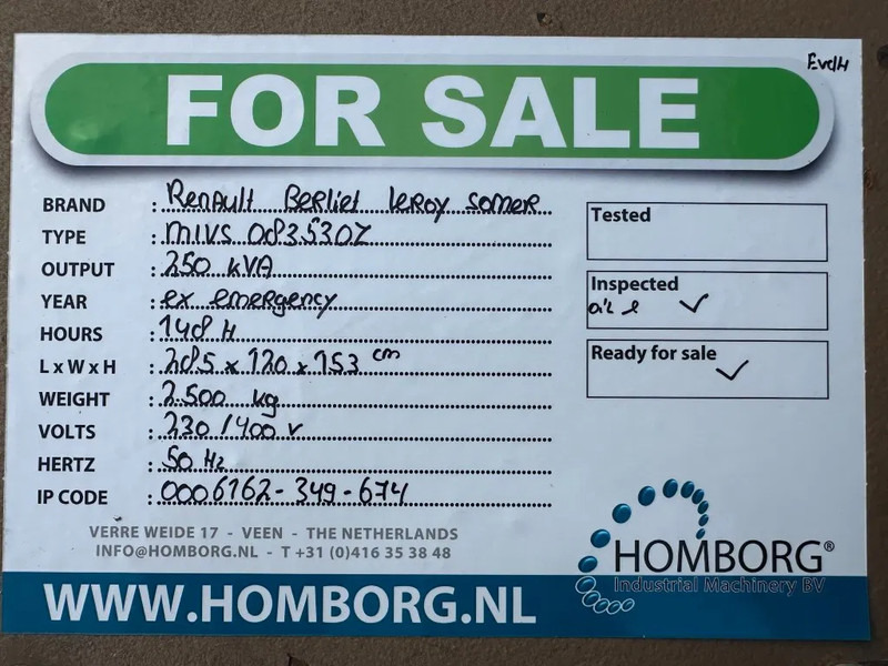 Groupe électrogène Renault Berliet Leroy Somer 250 kVA noodstroom aggregaat generatorset 148 hours: photos 13