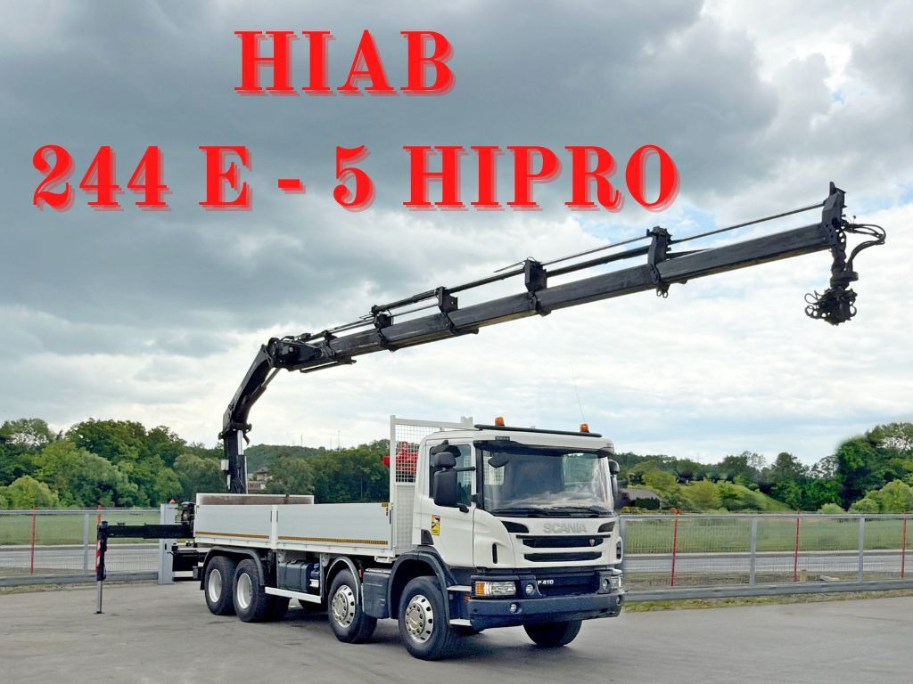 Scania P 410*PLATFORM 7,00m*HIAB 244 E-5 HIPRO+FUNK/8x4 Scania P 410*PRITSCHE 7,00m*HIAB 244 E-5 HIPRO+FUNK/8x4 - Camion grue, Camion plateau: photos 1 Scania P 410*PLATFORM 7,00m*HIAB 244 E-5 HIPRO+FUNK/8x4 Scania P 410*PRITSCHE 7,00m*HIAB 244 E-5 HIPRO+FUNK/8x4 - Camion grue, Camion plateau: photos 1