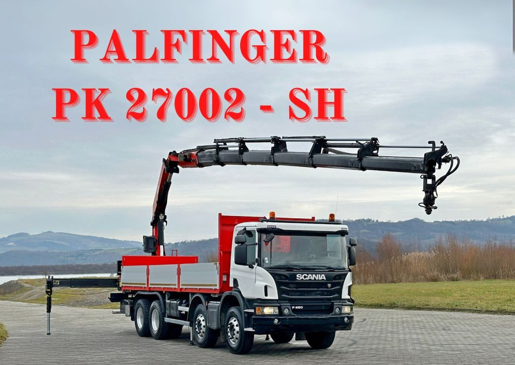 Scania P 450 * PK 27002 - SH + FUNK * 8x4 * TOPZUSTAND - Camion grue, Camion plateau: photos 1 Scania P 450 * PK 27002 - SH + FUNK * 8x4 * TOPZUSTAND - Camion grue, Camion plateau: photos 1