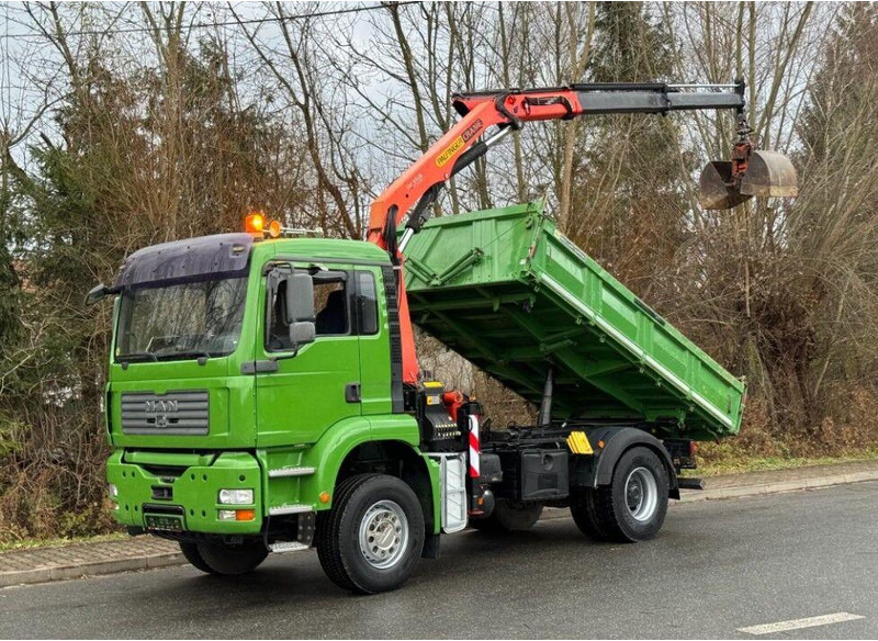 MAN TGA 18.360 Meiller 3-Way Tipper + Crane Palfinger PK 9501 - Camion benne, Camion grue: photos 1 MAN TGA 18.360 Meiller 3-Way Tipper + Crane Palfinger PK 9501 - Camion benne, Camion grue: photos 1