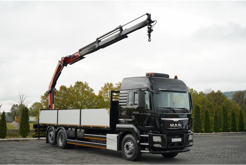 MAN TGS 26.440 / 6X2 / SKRZYNIOWY 7,5 M / OŚ PODNOSZONA + HDS PALFI - Camion plateau, Camion grue: photos 1 MAN TGS 26.440 / 6X2 / SKRZYNIOWY 7,5 M / OŚ PODNOSZONA + HDS PALFI - Camion plateau, Camion grue: photos 1