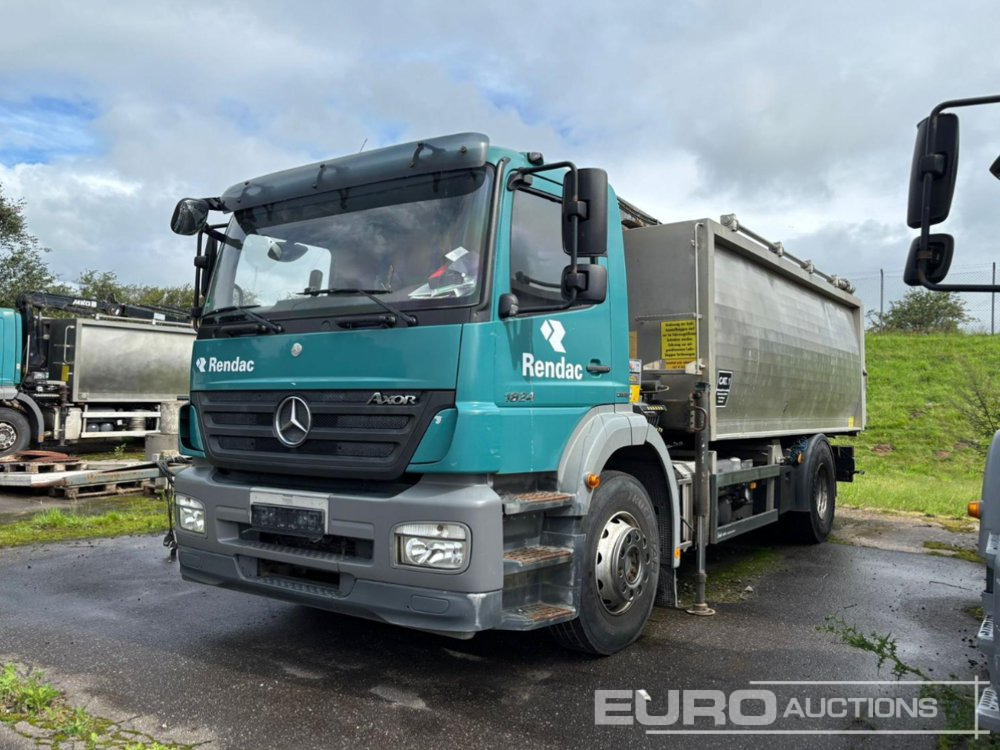 2009 Mercedes Axor 1824L 4x2, Crane, Stamps, Stainless Steel Container (German Reg. Docs. Part II Available) - Camion benne: photos 1 2009 Mercedes Axor 1824L 4x2, Crane, Stamps, Stainless Steel Container (German Reg. Docs. Part II Available) - Camion benne: photos 1