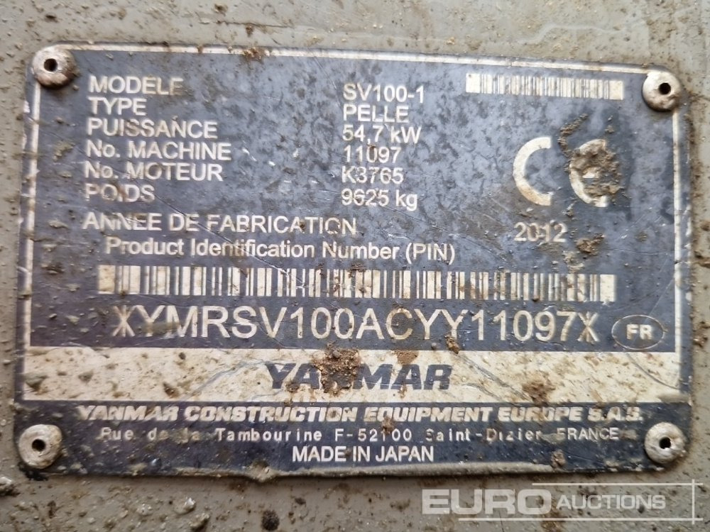 Pelle sur chenille 2012 Yanmar SV100-1: photos 39