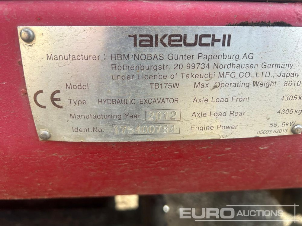 2012 Takeuchi TB175W - Pelle sur pneus: photos 5 2012 Takeuchi TB175W - Pelle sur pneus: photos 5