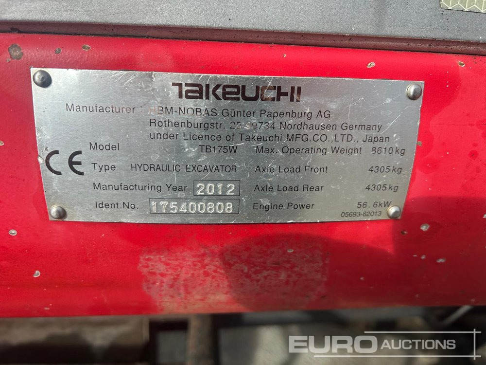 2012 Takeuchi TB175W - Pelle sur pneus: photos 5 2012 Takeuchi TB175W - Pelle sur pneus: photos 5
