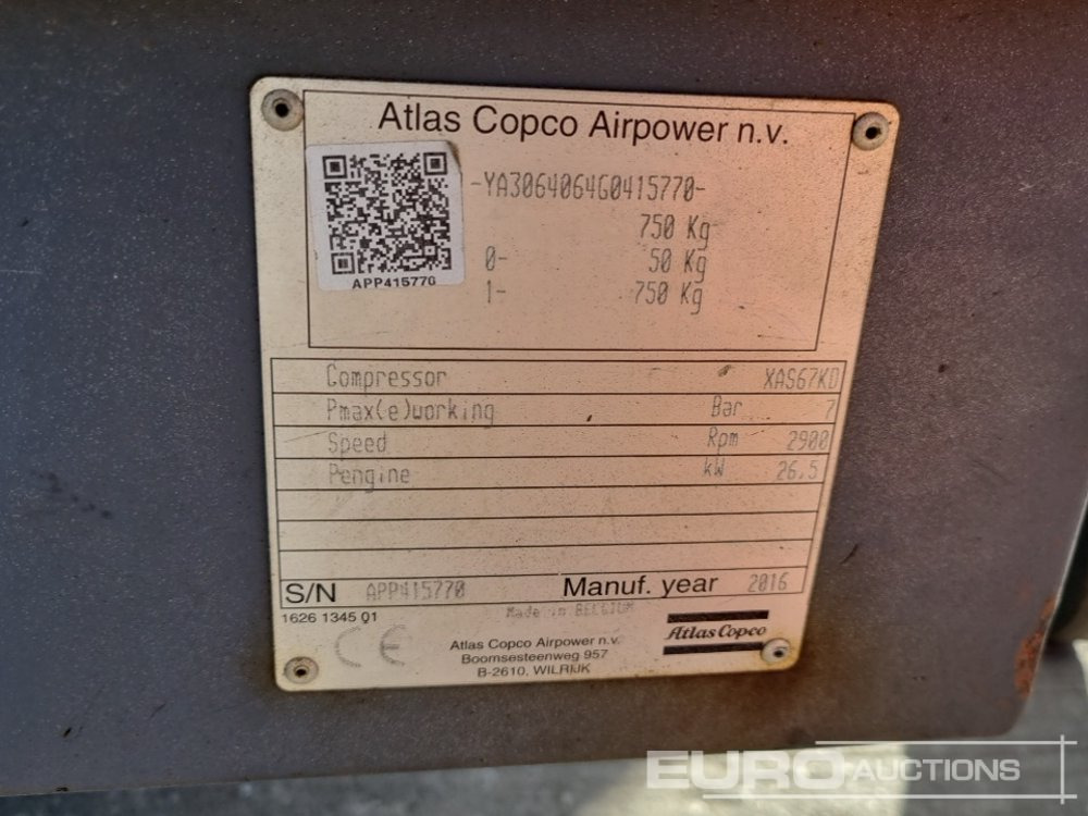 Compresseur d'air 2016 Atlas Copco XAS67KD: photos 27