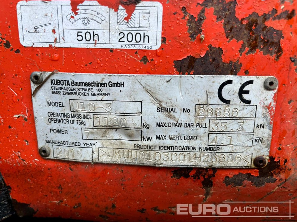 2016 Kubota U10-3 - Mini pelle: photos 3 2016 Kubota U10-3 - Mini pelle: photos 3