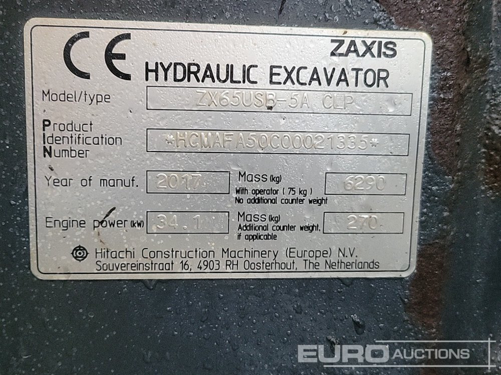 Mini pelle 2017 Hitachi ZX65USB-5A CLP: photos 40 Mini pelle 2017 Hitachi ZX65USB-5A CLP: photos 40