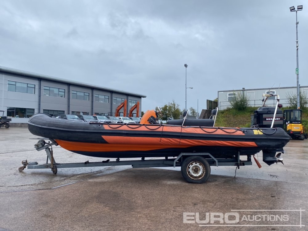 Rib Boat, Mercury 200 Motor, Single Axle Trailer - Remorque porte engin: photos 2 Rib Boat, Mercury 200 Motor, Single Axle Trailer - Remorque porte engin: photos 2